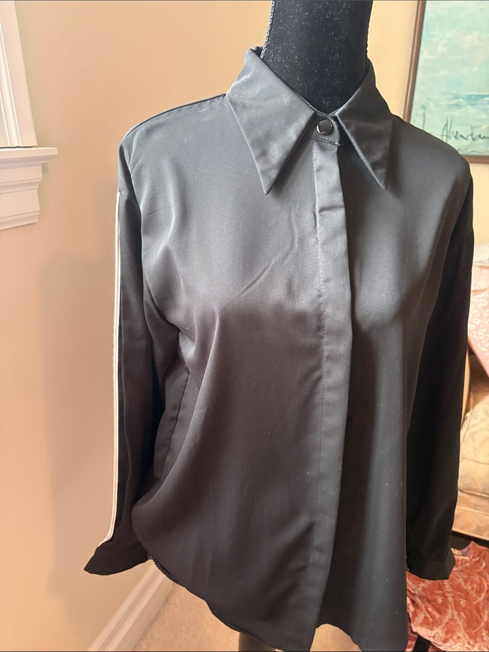 Women’s Black Button-Down Shirt with detailed sleeves